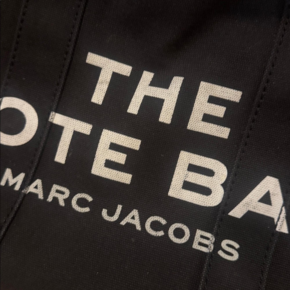 Marc Jacobs Black Canvas Tote with White Logo FIRM on price. - Picture 2 of 8